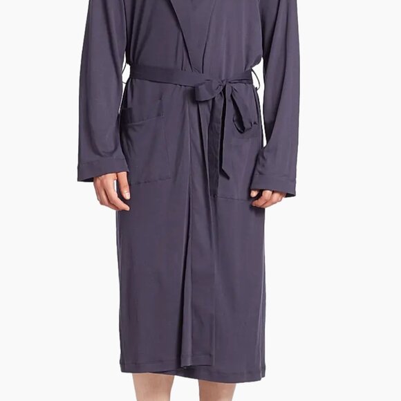 ❤️ HANRO MEN'S NIGHT AND DAY COTTON BLACK IRIS DARK NAVY BLUE BATHROBE XL LUXURY - Picture 3 of 12